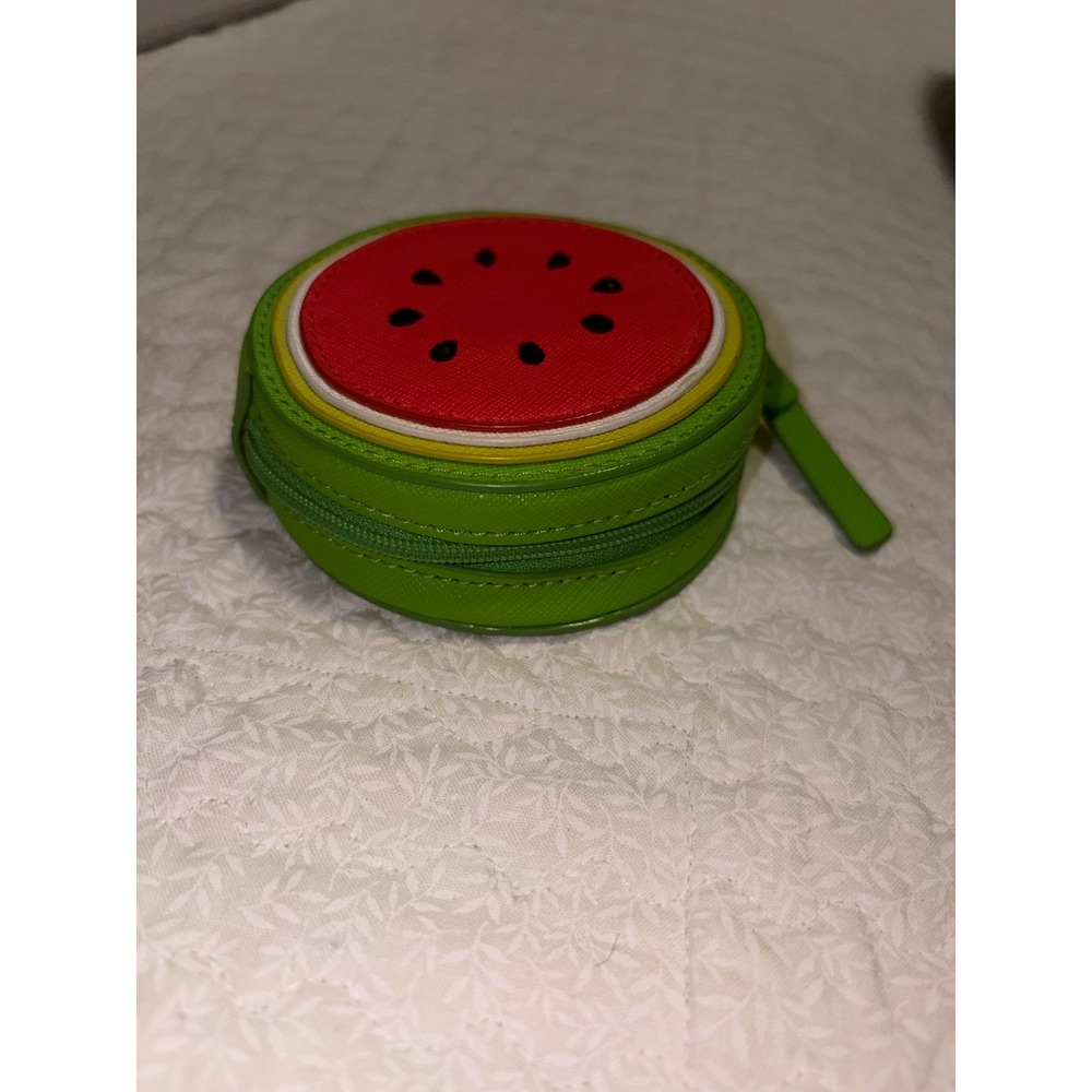 Kate Spade New York Watermelon Coin Purse Saffiano Leather Round Zip Pouch Green - Picture 2 of 7